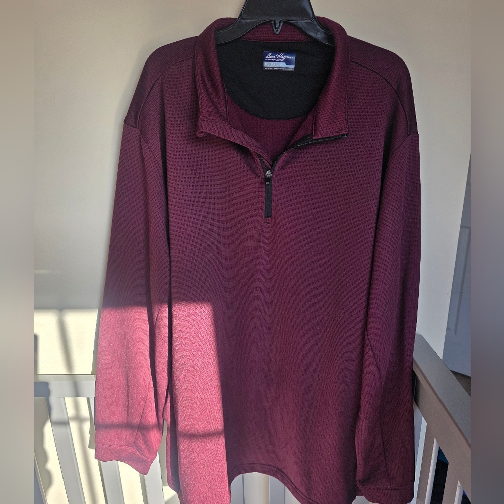 Ben Hogan Men's Maroon Quarter Zip-Up Waffle Knit Long Sleeve Shirt Size 3 XL